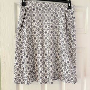 Le Lis White Pencil Skirt with Navy Medallion Print